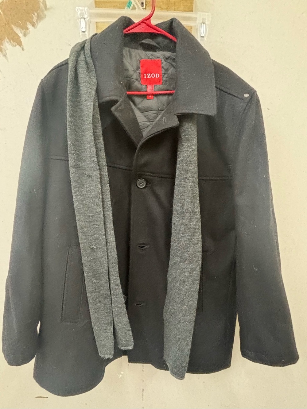Izod wool blend pea coat jacket w/ scarf men size large - Picture 1 of 5